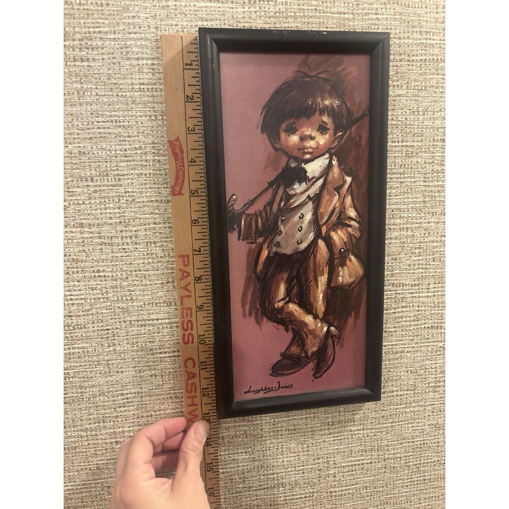 Leighton Jones Framed Signed Expressionist Portrait Painting of Man, Small 12x6"